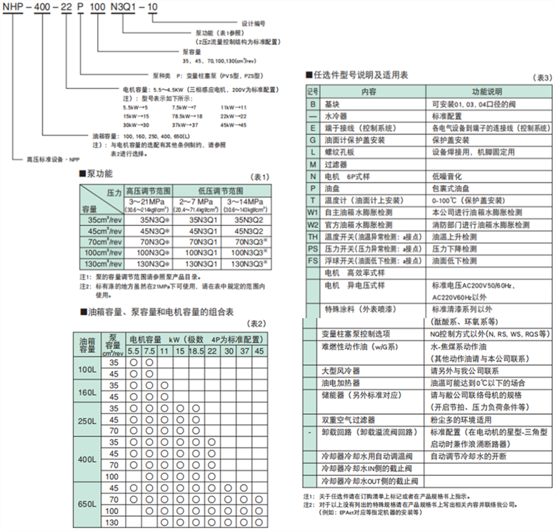 型号说明 NHP-400-22P100N3Q1-10